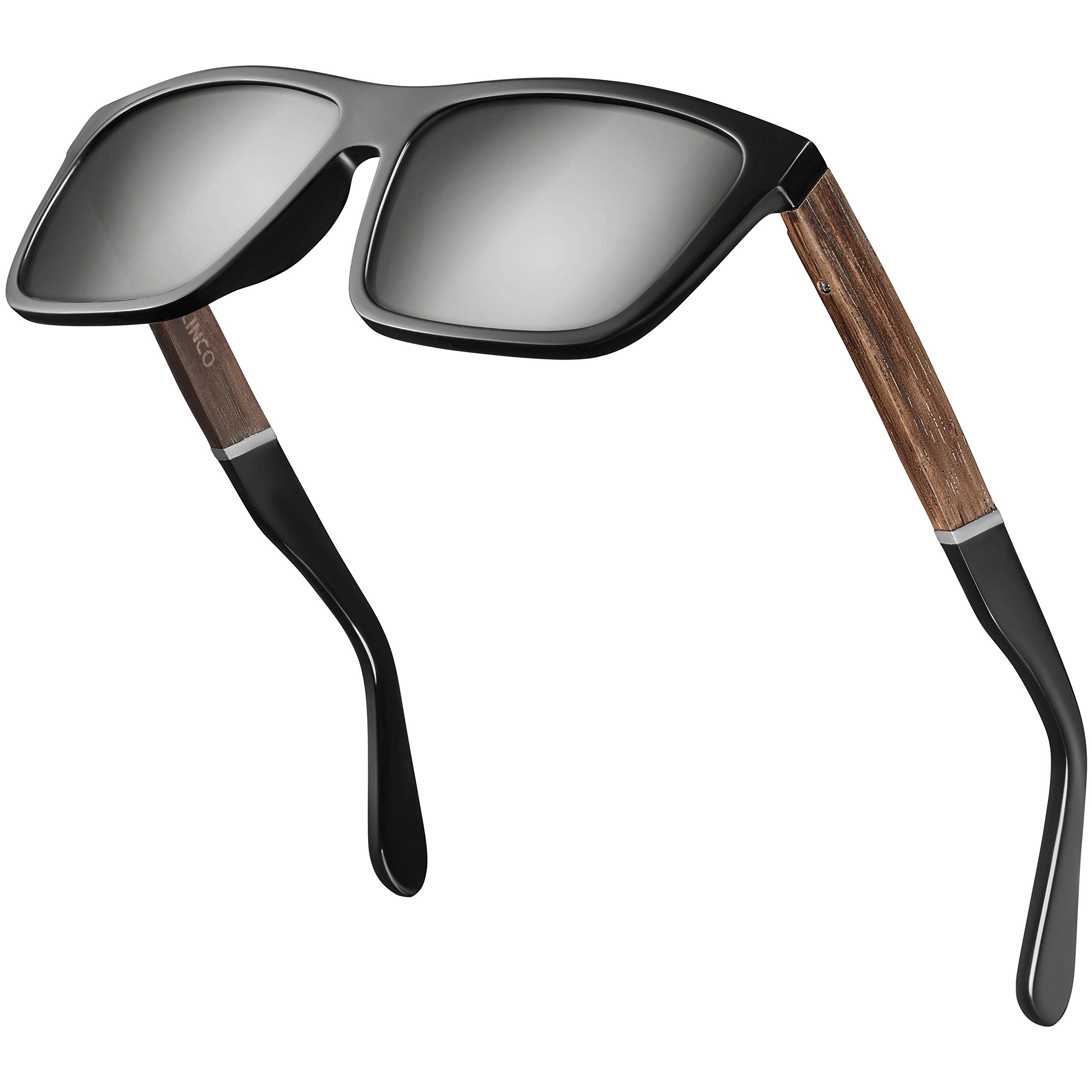 Balinco, Gafas de Sol Polarizadas (Hechas a Mano) con Lentes Rectangulares y Patillas de Bambú, para Hombres y Mujeres, Protegen de los Rayos UV o de los Reflejos, en un Práctico Set de Accesorios