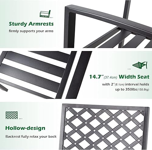 Vista 28 de AECOJOY Sillas de comedor de metal para exteriores, 2 piezas de sillas de comedor para patio al aire libre con reposabrazos, sillas apilables