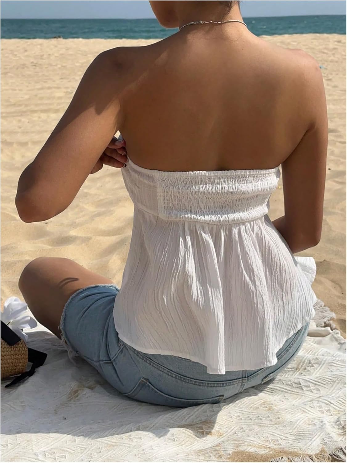 SHENHE Women's Strapless Peplum Flowy Tube Top Y2k Ruffle Babydoll Tube Going Out Beach Top - Image 2