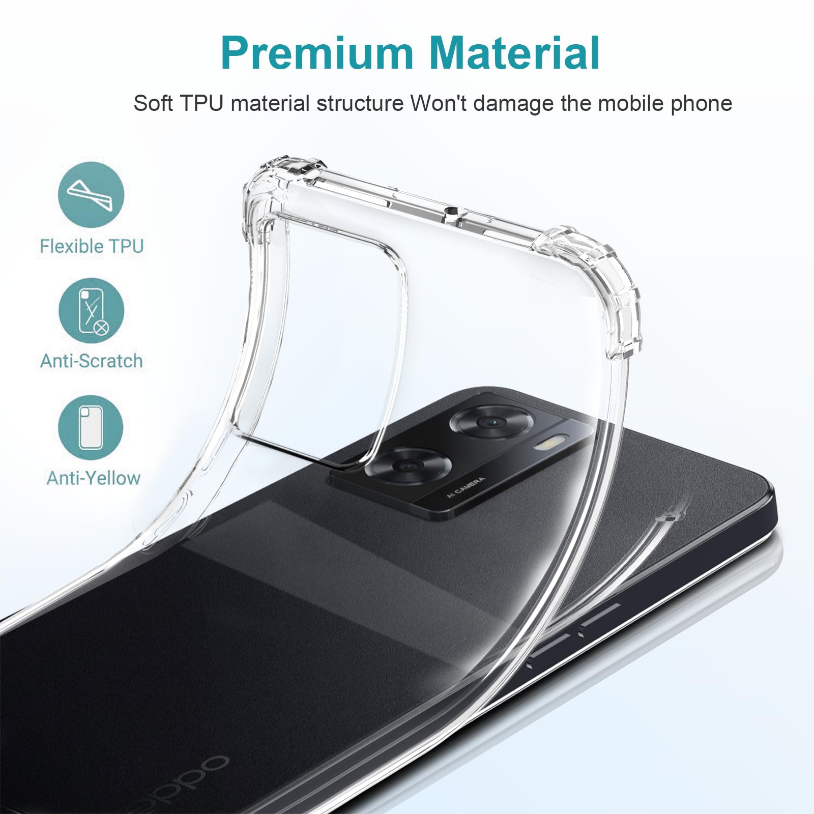Custodia + Vetro Temperato Per OPPO A57S / A77 | Cover Morbida TPU Trasparente, Protezione 9H
