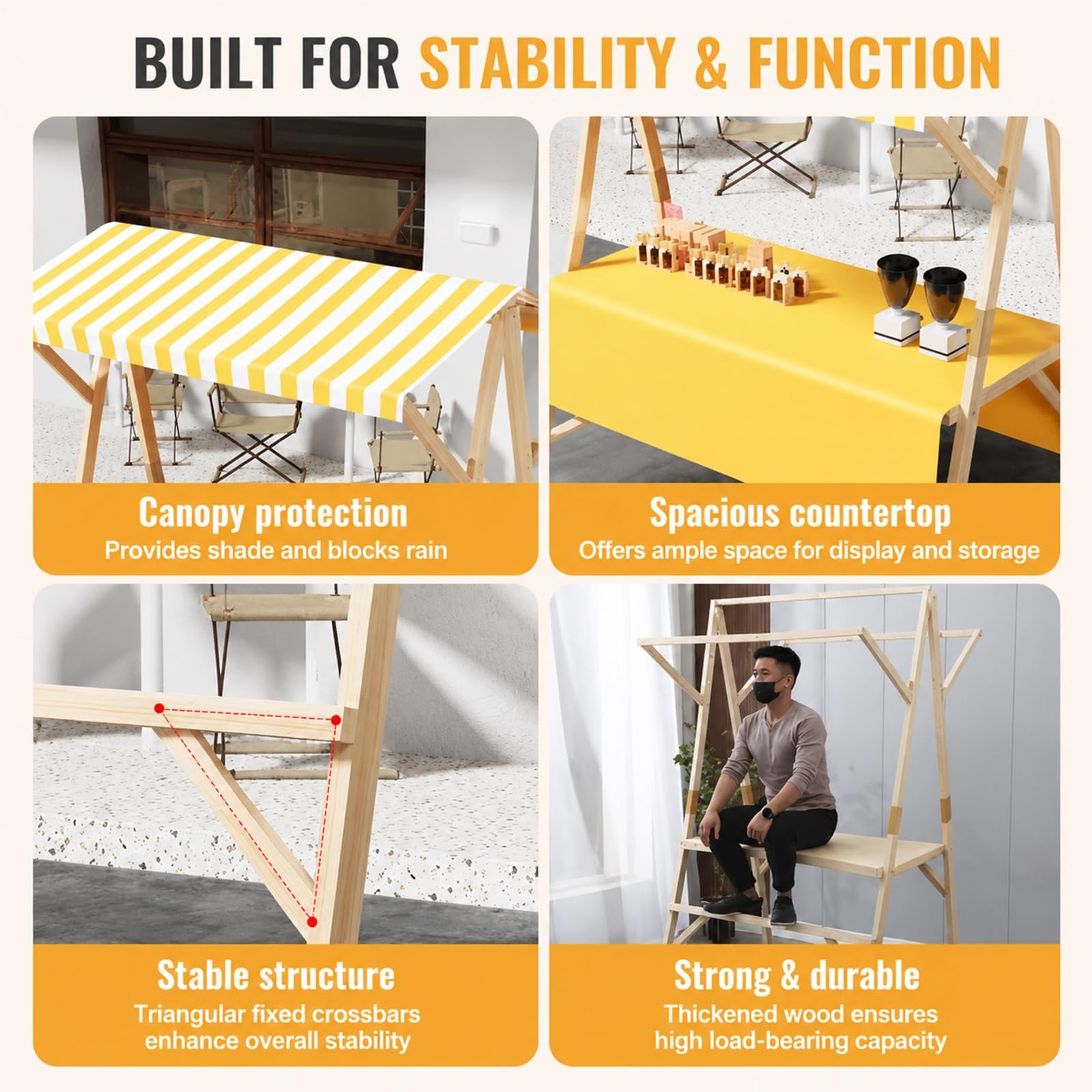 Quiosco de Mercado Plegable Madera Ligero para Ferias, Mostrador De Madera para Mercados De Agricultores, Vendedores Ambulantes, Ferias De Artesanías Y Tiendas Temporales(Blue,L 150cm/59.1in)