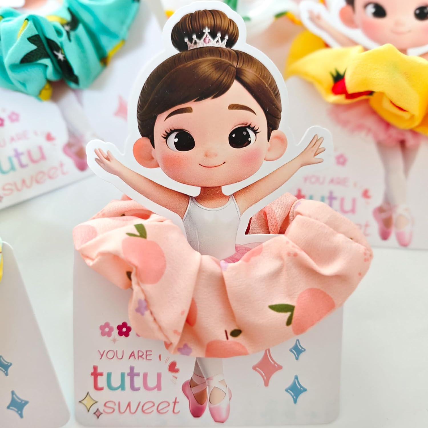 valentine's day gifts for girls - 24 pack ballerina valentine's cards with matching hair scrunchies set, ideal for school classroom exchanges and party favors for boys, girls, and toddlers.