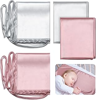 Hosuly 2 Pcs Satin Bassinet Sheet Baby Hair Soft Silk Feeling Sheet Baby Bassinet for Rectangle Cradle Pad Mattress Boys Girls Newborn Infant(Pink, Gray)