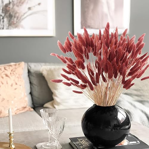 Miniatura 7 de CISDUEO 120 piezas de flores secas de cola de conejo, flores secas de lagurus ovatus, hierba de las pampas, rojo y marrón, arreglo floral seco