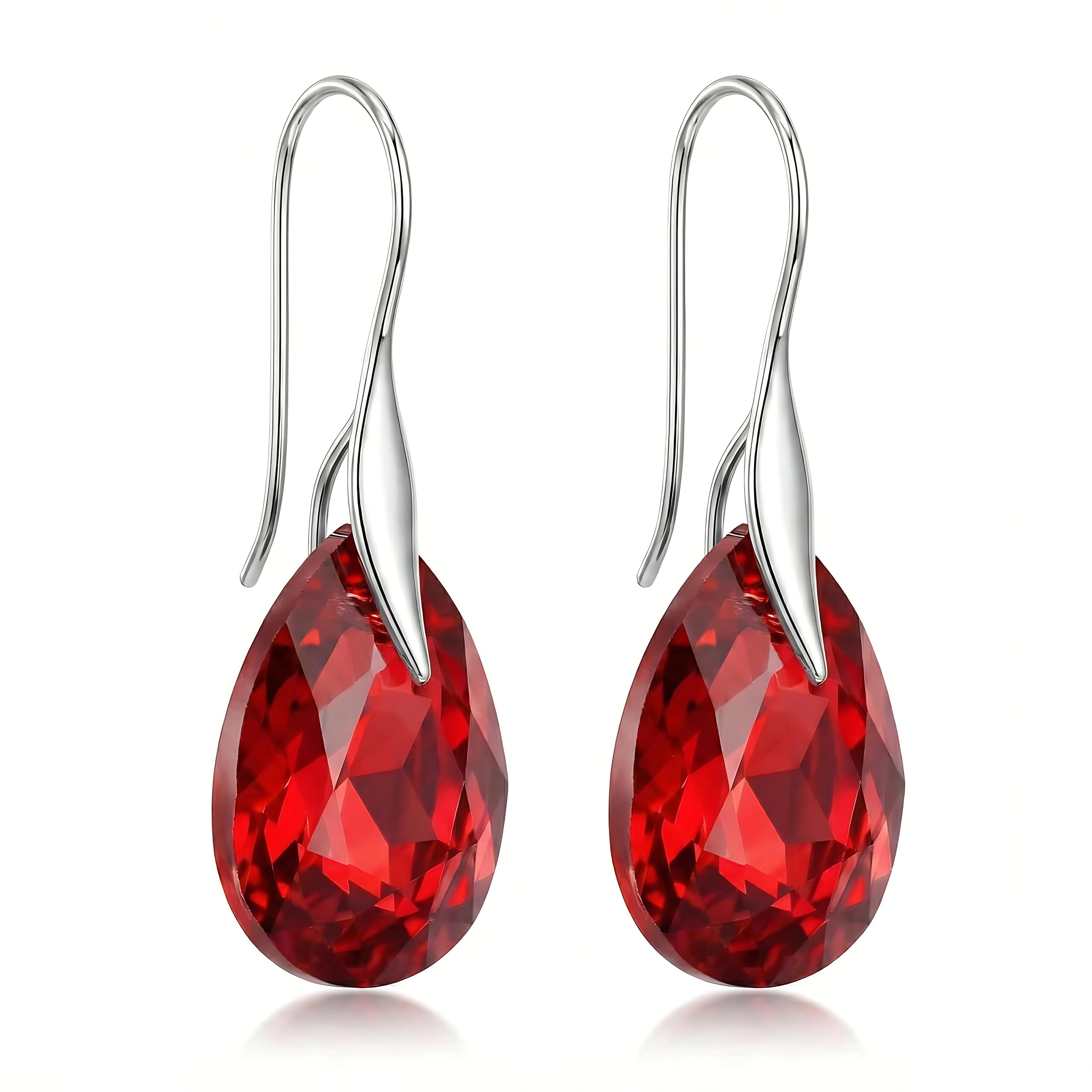 Ohrringe Silber 925 Hängend für Damen - Lange Ohrringe Hängend mit Kristallen Birne - Schmuck für Sie - Haken Ohrringe Mädchen Ein Geschenk für eine Frau Handmade: Ohrringe