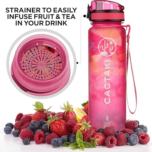 Miniatura 5 de Botella de agua de plástico Tritan sin BPA de 32 onzas con rastreador de tiempo, boquilla rosa, fácil hidratación para todos