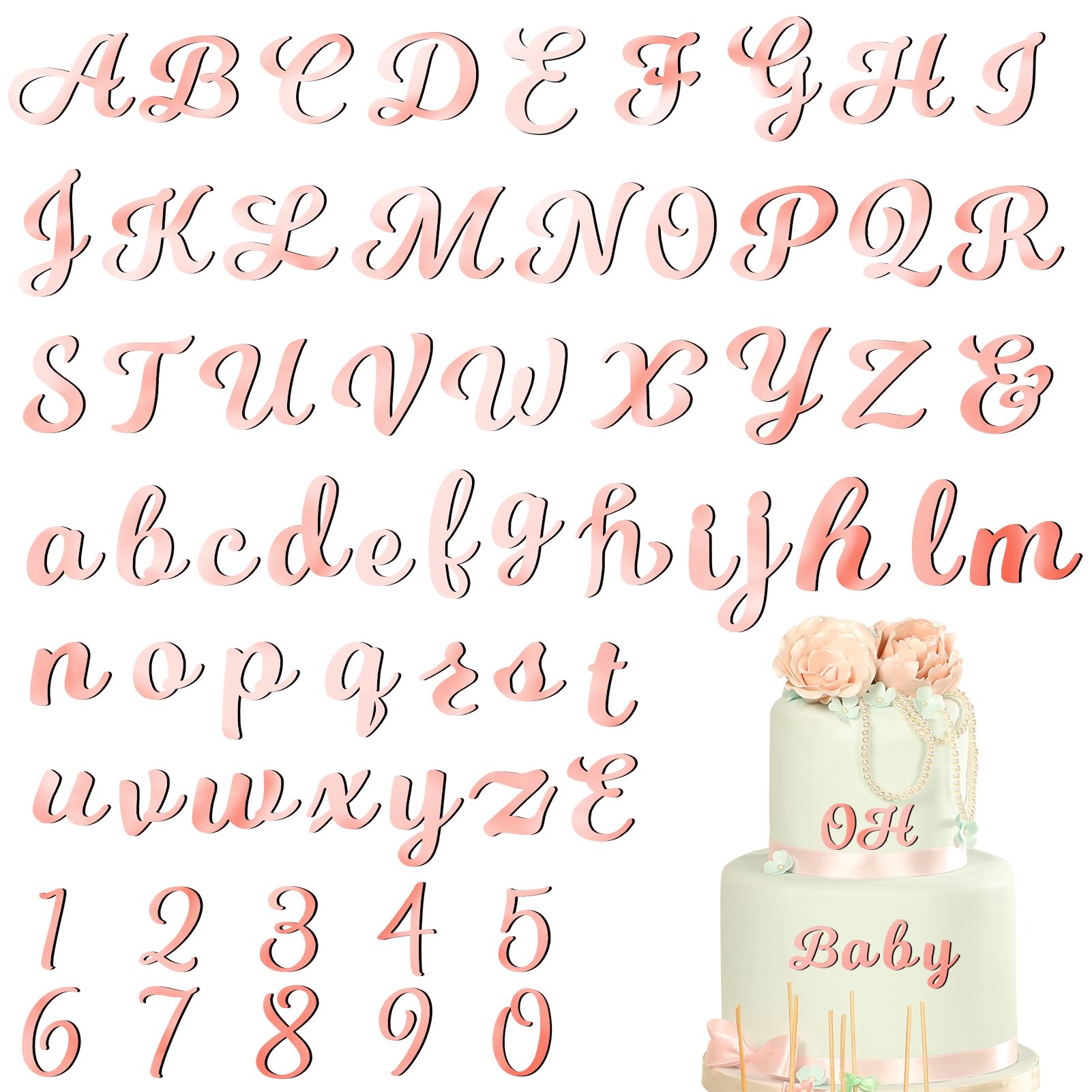 Photo 1 of Jspupifip 64pcs Rose Gold Acrylic Cake Topper, Glitter Numbers & Alphabet Decor, Personalized Cake Picks for Anniversary, Baby Shower, Wedding Party Supplies