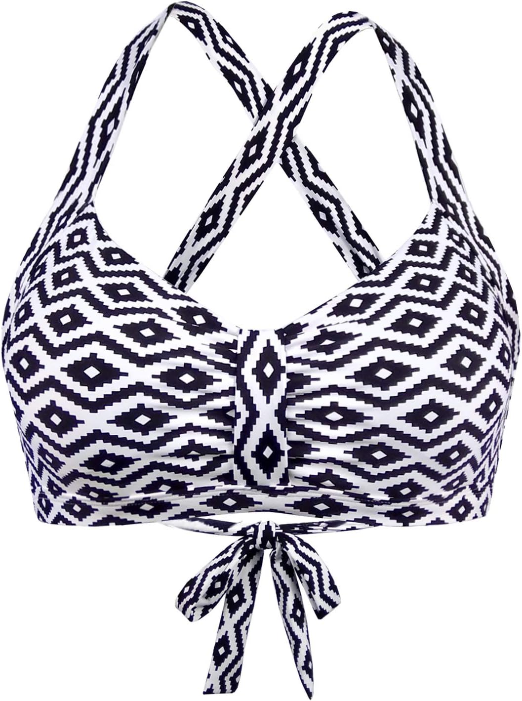 Women's Retro Printed Adjustable Thick Straps Cross Back Push Up Vintage Bikini Swimsuit Tops Only