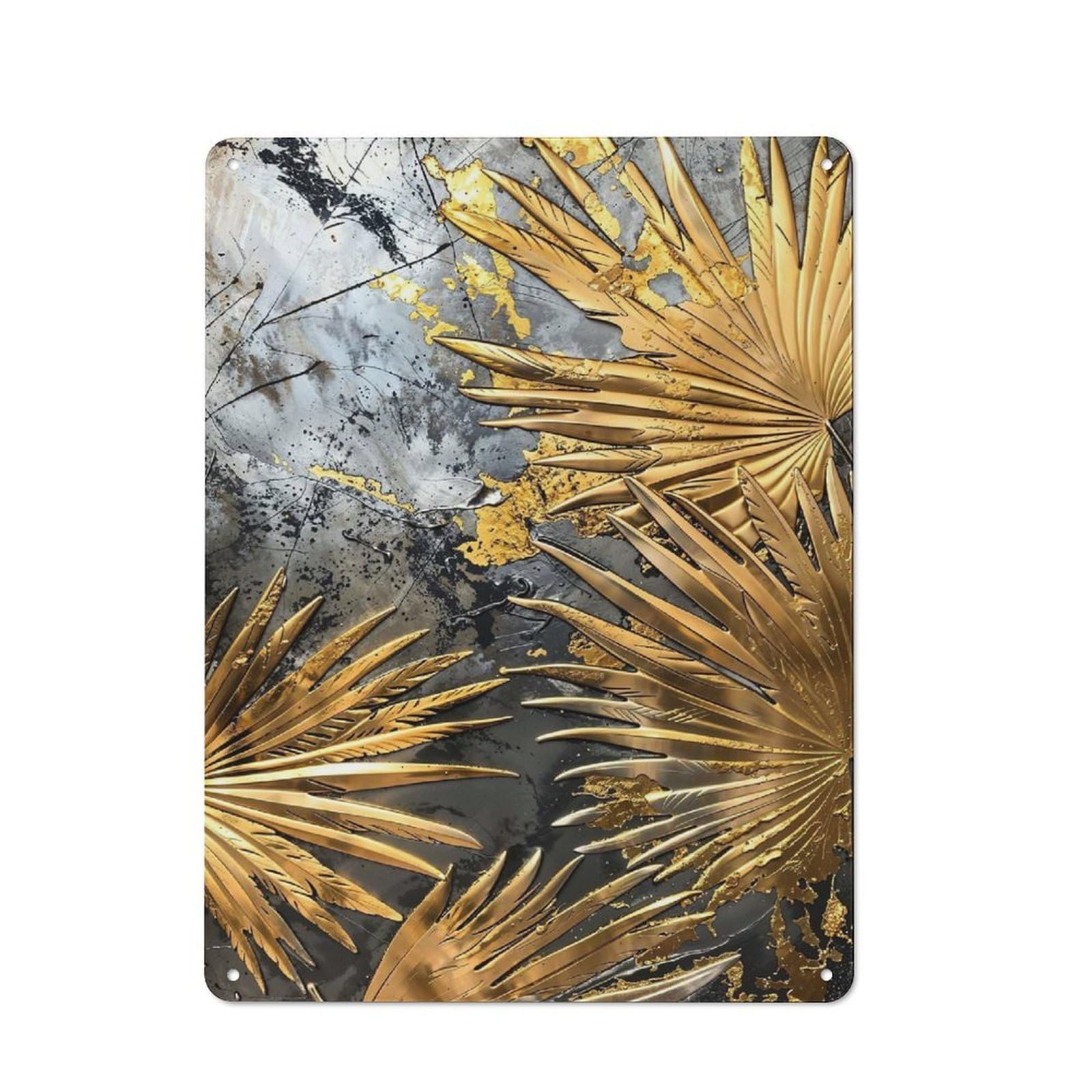 Junmoney Style-7 Retro Metal Wall Sign 40X30cm Featuring Golden Palm Leaf Splendor For Garage Wall, For Garage, Workshop And Man Cave Decoration