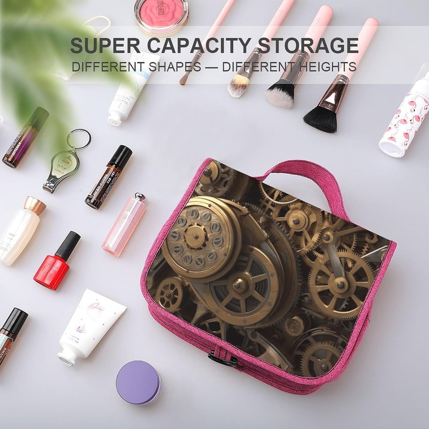 Cool Steampunk Gears Toiletry Bag Hanging Travel Makeup Pouch for Women Large Capacity Makeup Bags for Bathroom image 4