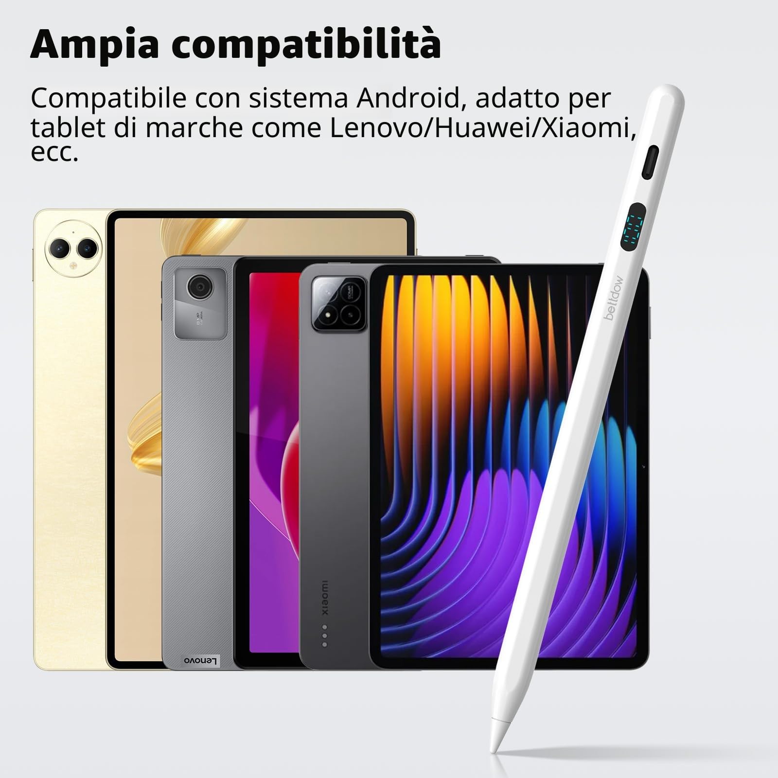 Bettdow Touch Screens POM Penna Stilo per Android, Stylus Pen di Tipo-C, Compatibile con Xiaomi Pad/Huawei/Lenovo e Dispositivi Tablet, Bianco