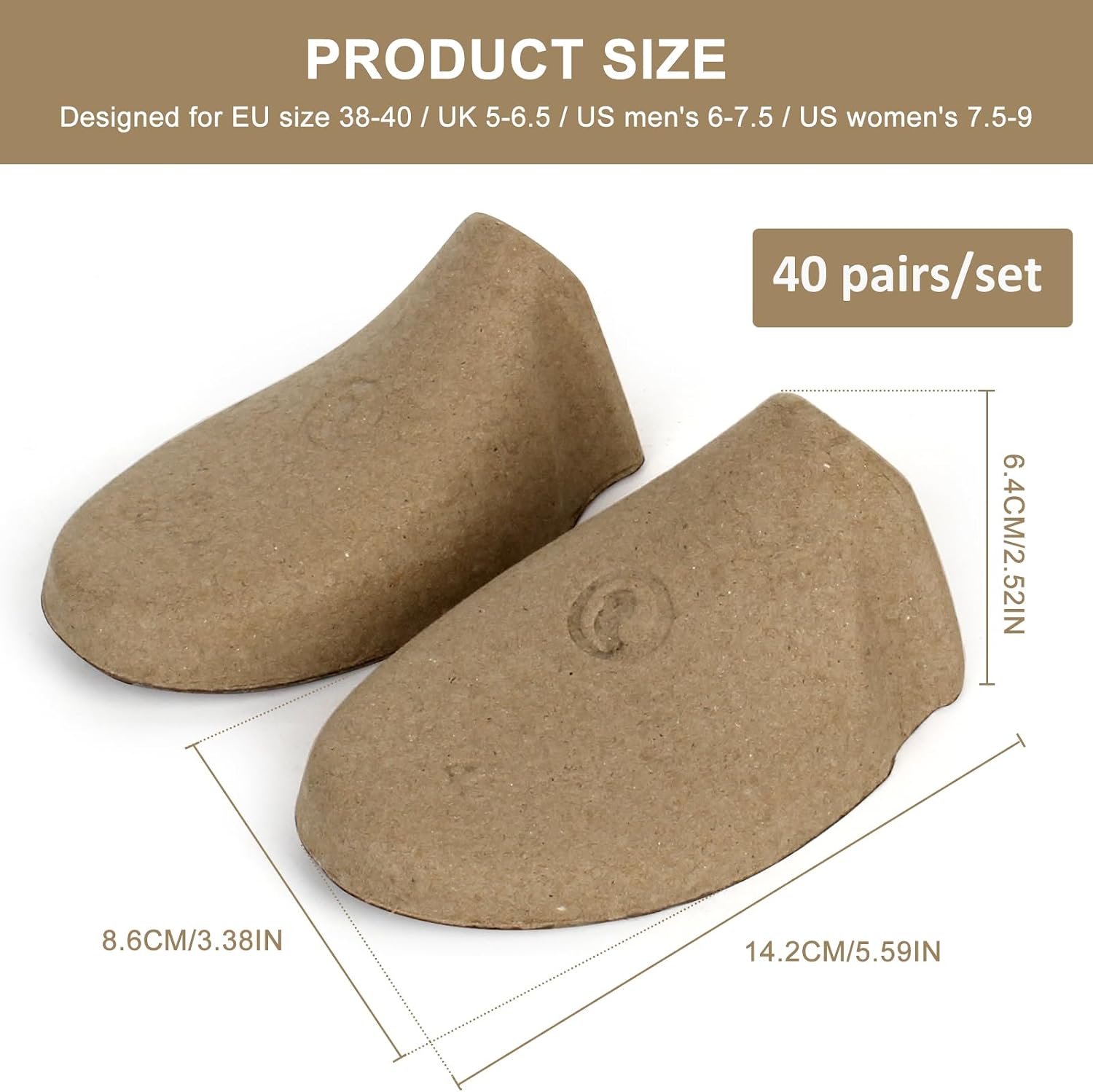 40 Pairs Paper Pulp Shoe Tree Inserts for Men Women, Reusable Anti-Crease Shoe Tree Shapers for Sneakers Leather Dress Shoes Boots Golf Mules,Home Organization