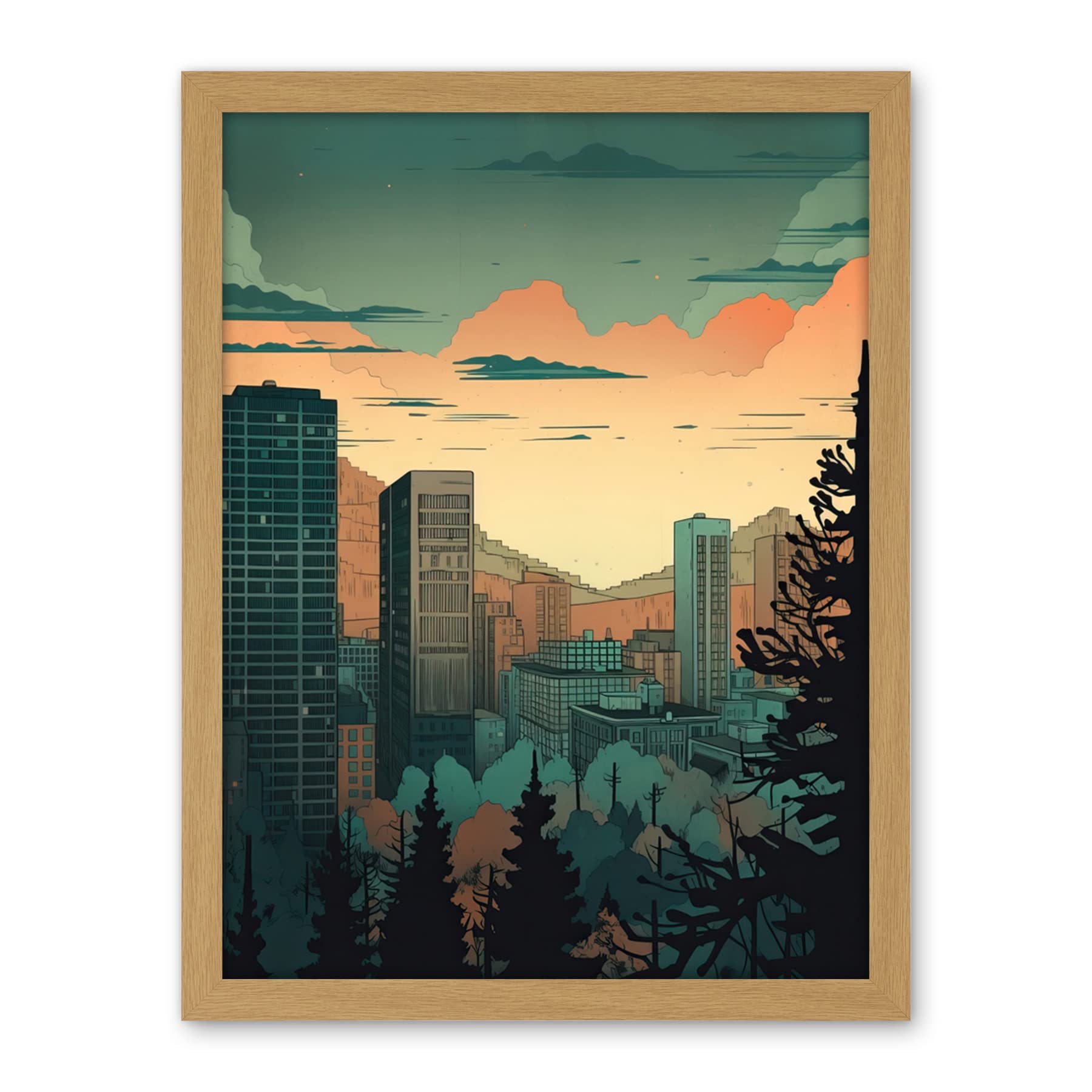 Artery8 Skyscrapers by Forest Urban Architecture Landscape Artwork Framed Wall Art Print 18X24 Inch