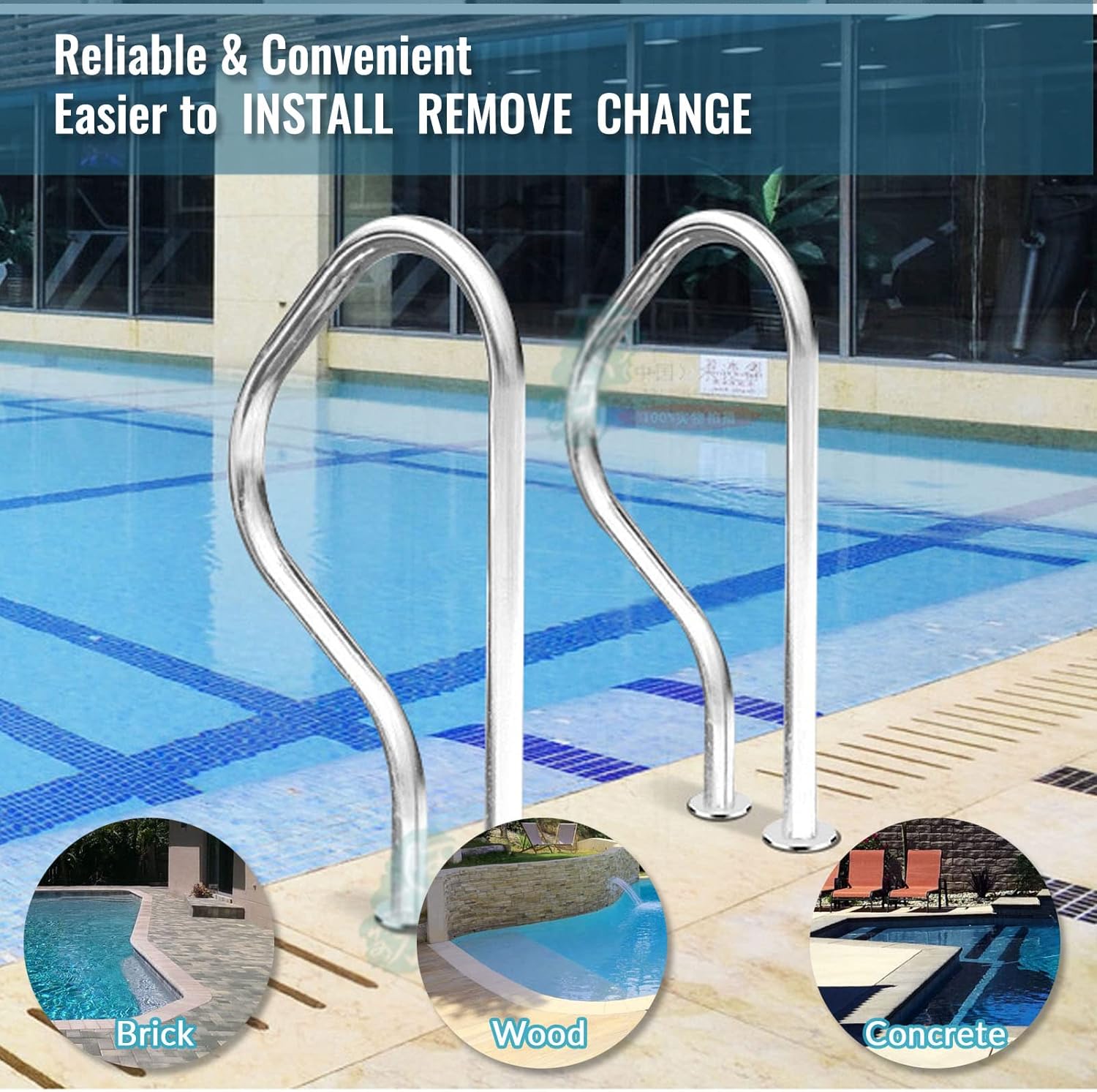 Durable 304 Stainless Steel Swimming Pool Stair Rail with Blue Grip Cover & Skimmer, Heavy-Duty Handrails for Safety, 250lbs Load Capacity, Ideal for Pools & Hot Tubs