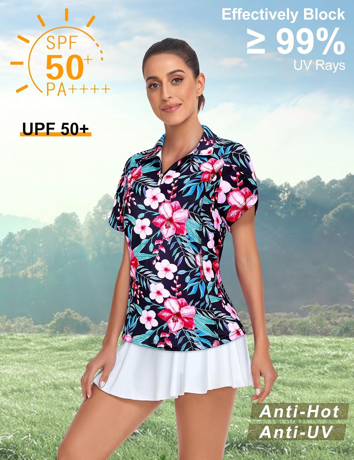 Tanst Sky Womens Golf Shirts Zip Up Overlap Short Sleeve Workout Tops Quick Dry Tennis Shirt - Image 3