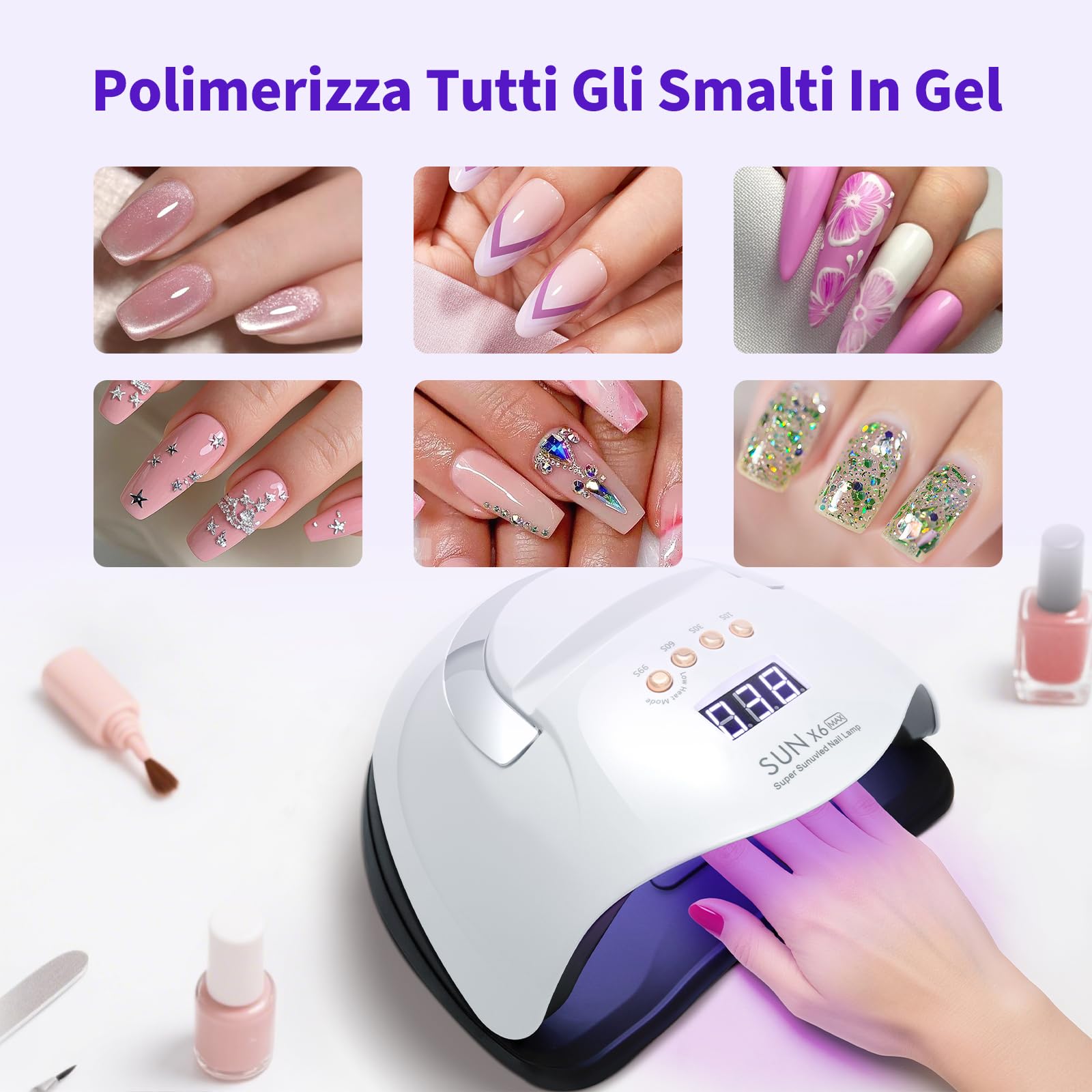220W Lampada UV Led Unghie, Lampada UV per Unghie in Gel, Fornetto Unghie Semipermanente, UV Lamp Nails per Unghie Professionale con 66 Perline LED, 4 Timer, Sensore Automatico