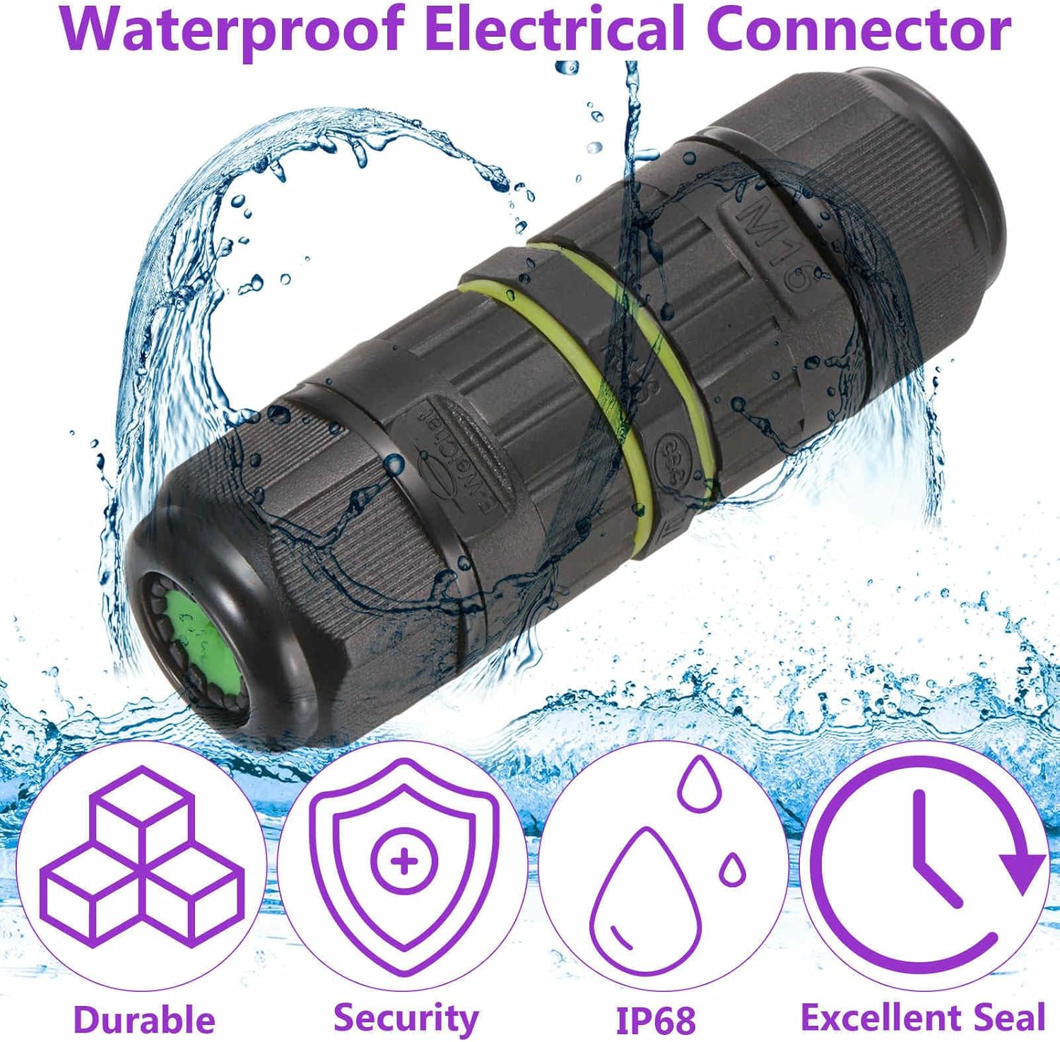 DMiotech 5 Pcs Waterproof Junction Box Electrical Cable Connector M16 2 Pin Outdoor Wire Connectors Wire Range(3.5-10mm) for Tunnel Lights, Underwater Lights, Garden Lights