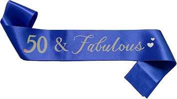 50th Birthday Sash,#39;50 Fabulous Birthday Sash for Women Blue Sash with Silver Foil Letter 50th Birthday sash for men Party Decorations Favors Blue Silver