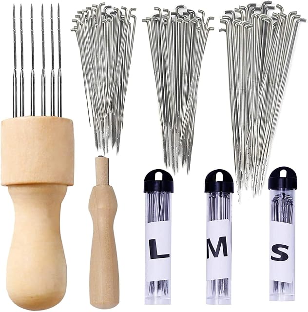 JUAYING 95 Pcs Felting Needles Kit, Felt Needle Tool Wool Needle Felting Kit, 3 Sizes Felting Needles and 2 Pcs Wooden Handle Felting Tool for Needle Felting Supplies, Handicraft