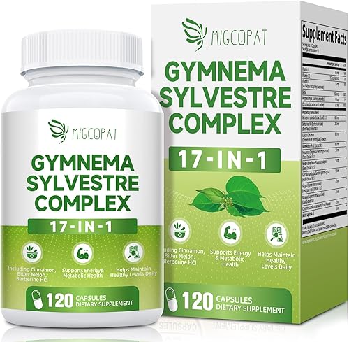 Gymnema Sylvestre Suplemento 24,000 mg  Complejo herbario 17 en 1 con berberina HCI canela, melón amargo y cromo -75% ácidos gimnémicos - Apoya el