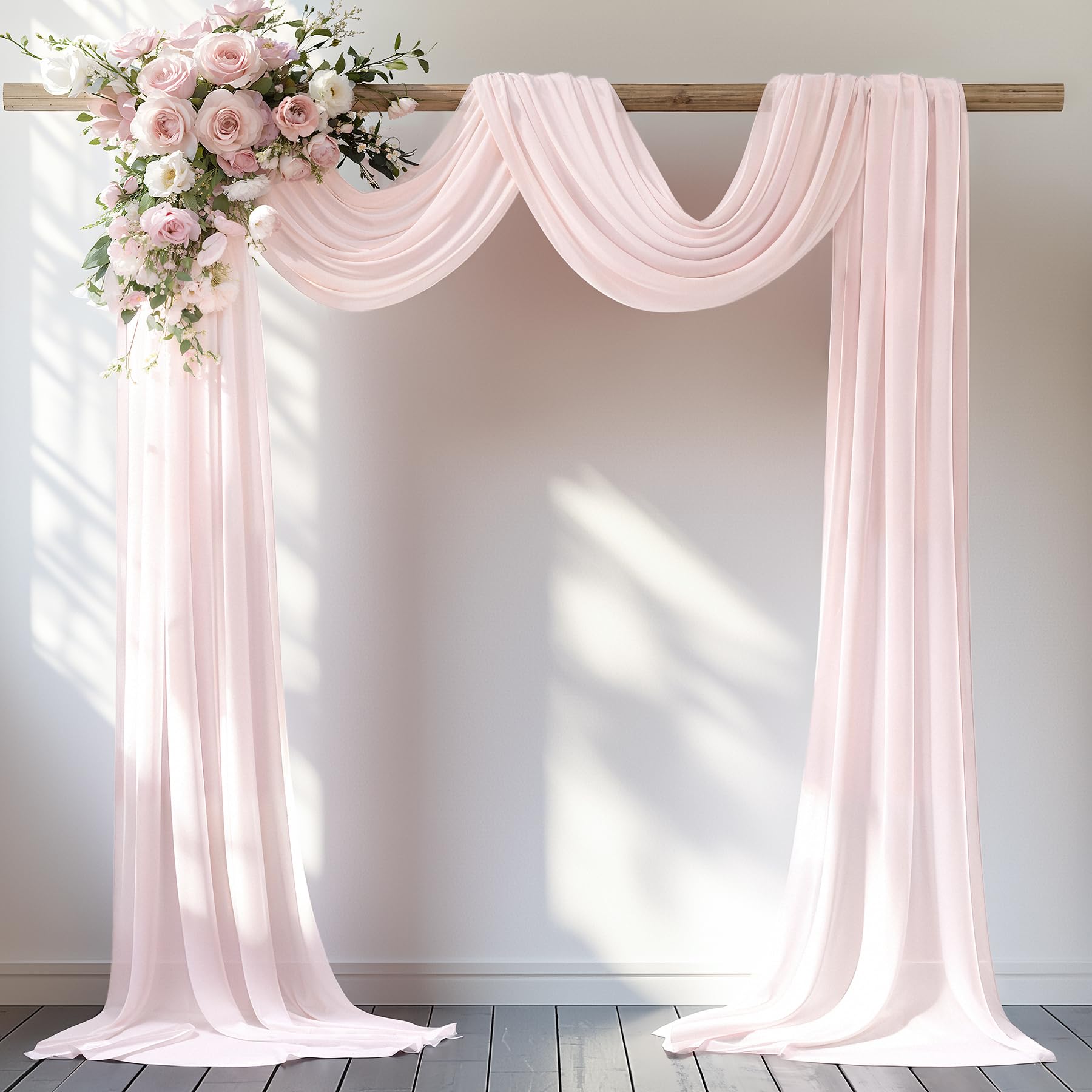 30" x 20Ft Wedding Arch Draping Fabric, 1 Panel Blush Sheer Curtain Drapes Extra Wide &amp; Long Backdrop Curtains for Wedding Arch Ceremony Birthday Party Decorations