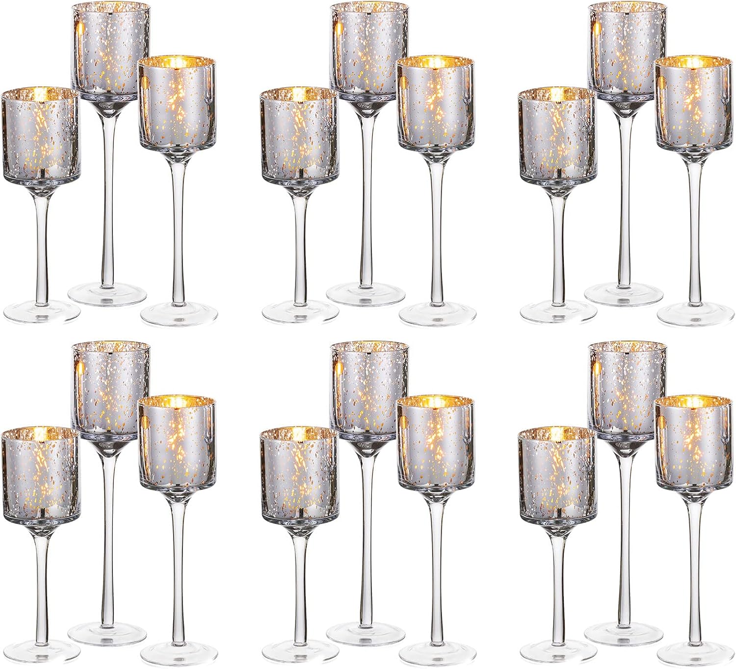 Silver Glass Candle Holders for Table Centerpiece