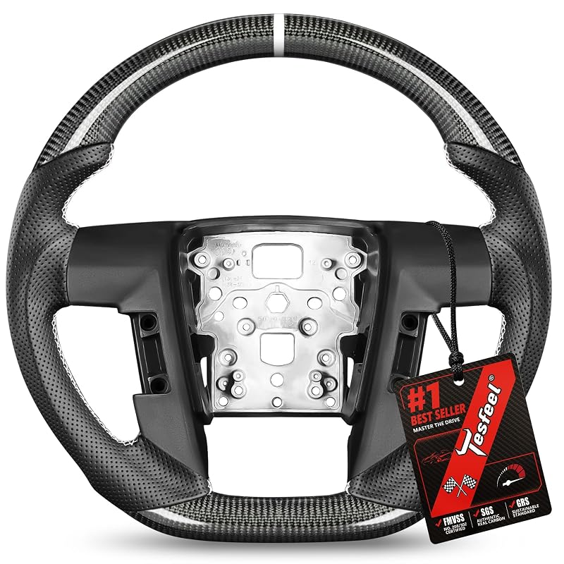 Volante esportivo D-shaped em fibra de carbono 3K para Ford F-150 2009–2014 e SVT Raptor 2010–2014, faixa e costura brancas