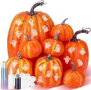 Chunful 8 Pcs DIY Fall Pumpkin Painting Kits Assorted Sizes Foam Fake Craft Pumpkins for Autumn Thanksgiving Halloween Party Festive Home Tabletop Decor(Orange)
