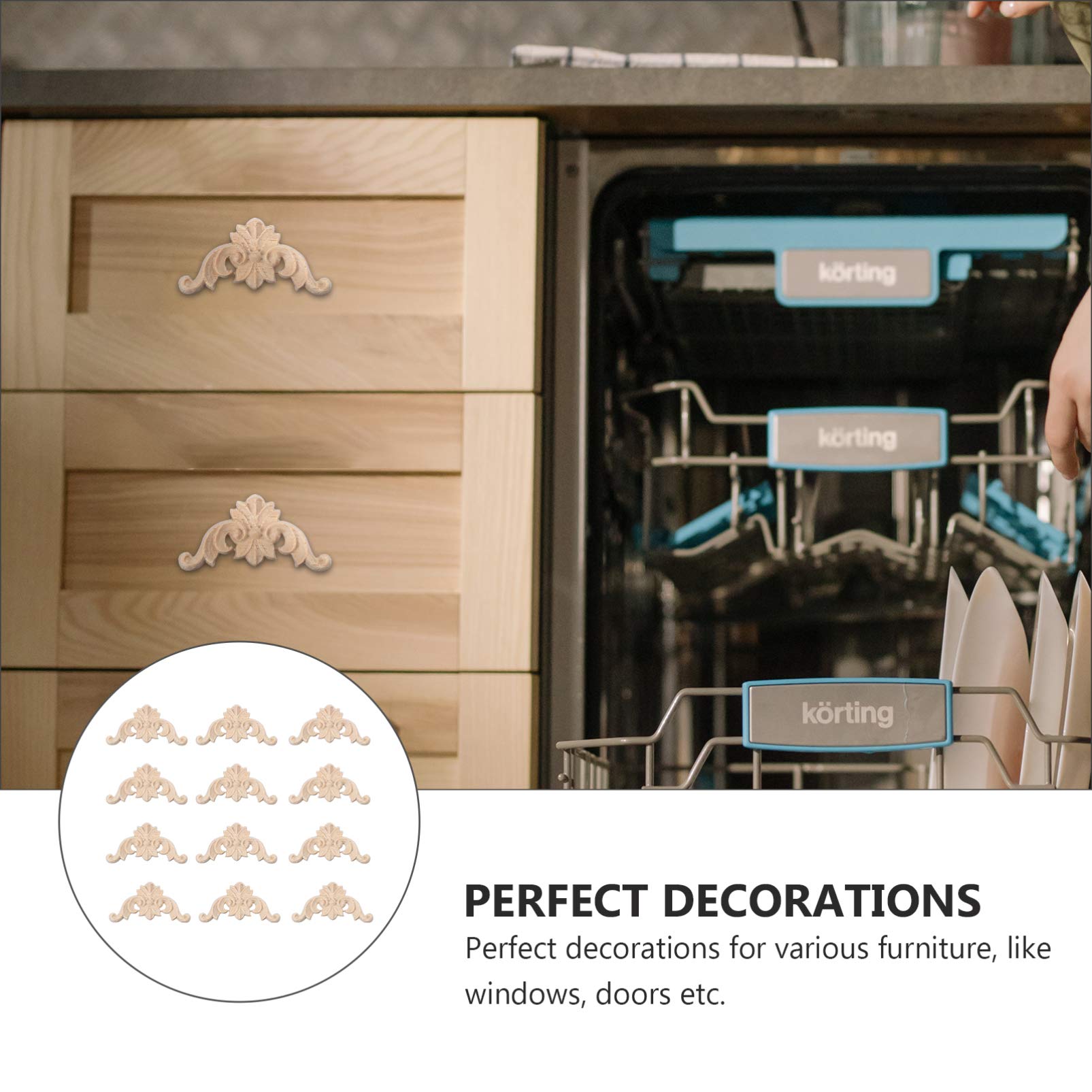 12 Pezzi Decorazioni Legno Intagliato Floreale - Applicazione Angoli Per Mobili E Porte - Foto 8