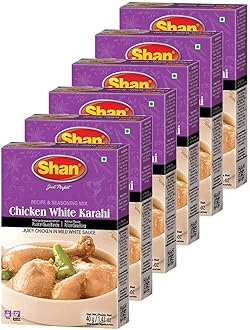 Shan Chicken White Karahi and Seasoning Mix 1.41 oz (40g) - Spice Powder for Juicy Chicken in Mild White Sauce - Suitable for Vegetarians - Airtight Bag in a Box (Pack of 6)