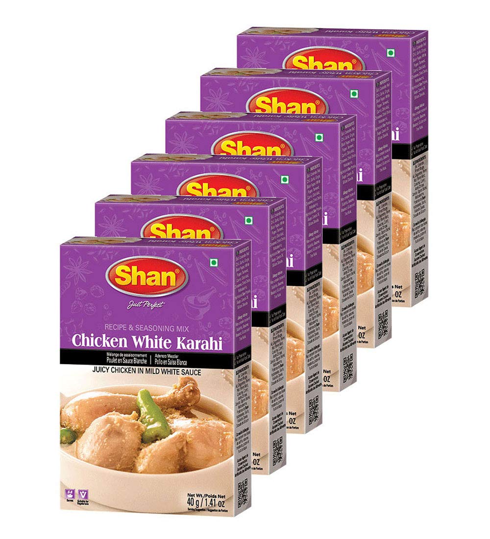 Shan Chicken White Karahi and Seasoning Mix 1.41 oz (40g) - Spice Powder for Juicy Chicken in Mild White Sauce - Suitable for Vegetarians - Airtight Bag in a Box (Pack of 6)
