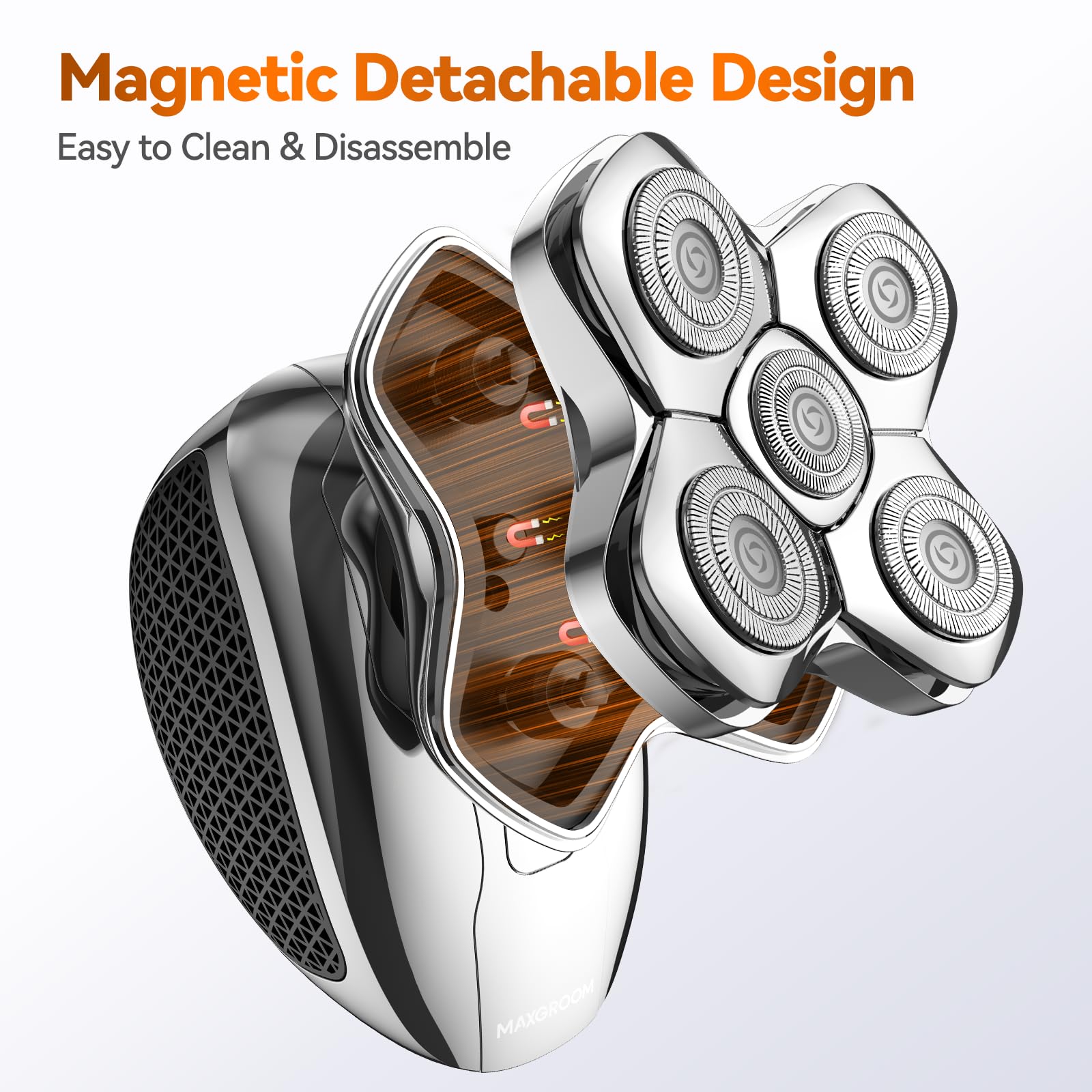 Rasoir électrique 9 Têtes Flottantes – Pour Tête Et Corps, Rechargeable USB, Argenté