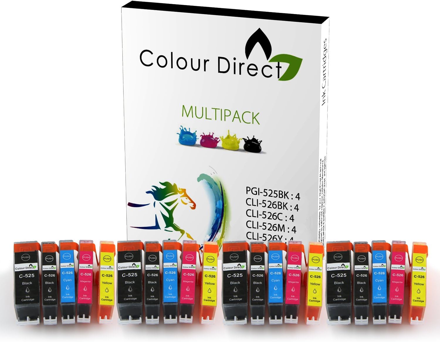 20 ( 4 Sets ) Colour Direct Compatible Ink Cartridges Replacement For CANON PGI-525 CLI-526 - PIXMA IP4850 IP4950 MG5150 MG5250 MG5300 MG5320 MG5350 MG6150 MG6220 MG6250 MG8150 MG8170 MG8220 MG8250 MX715 MX885 MX895 IX6550 Printers