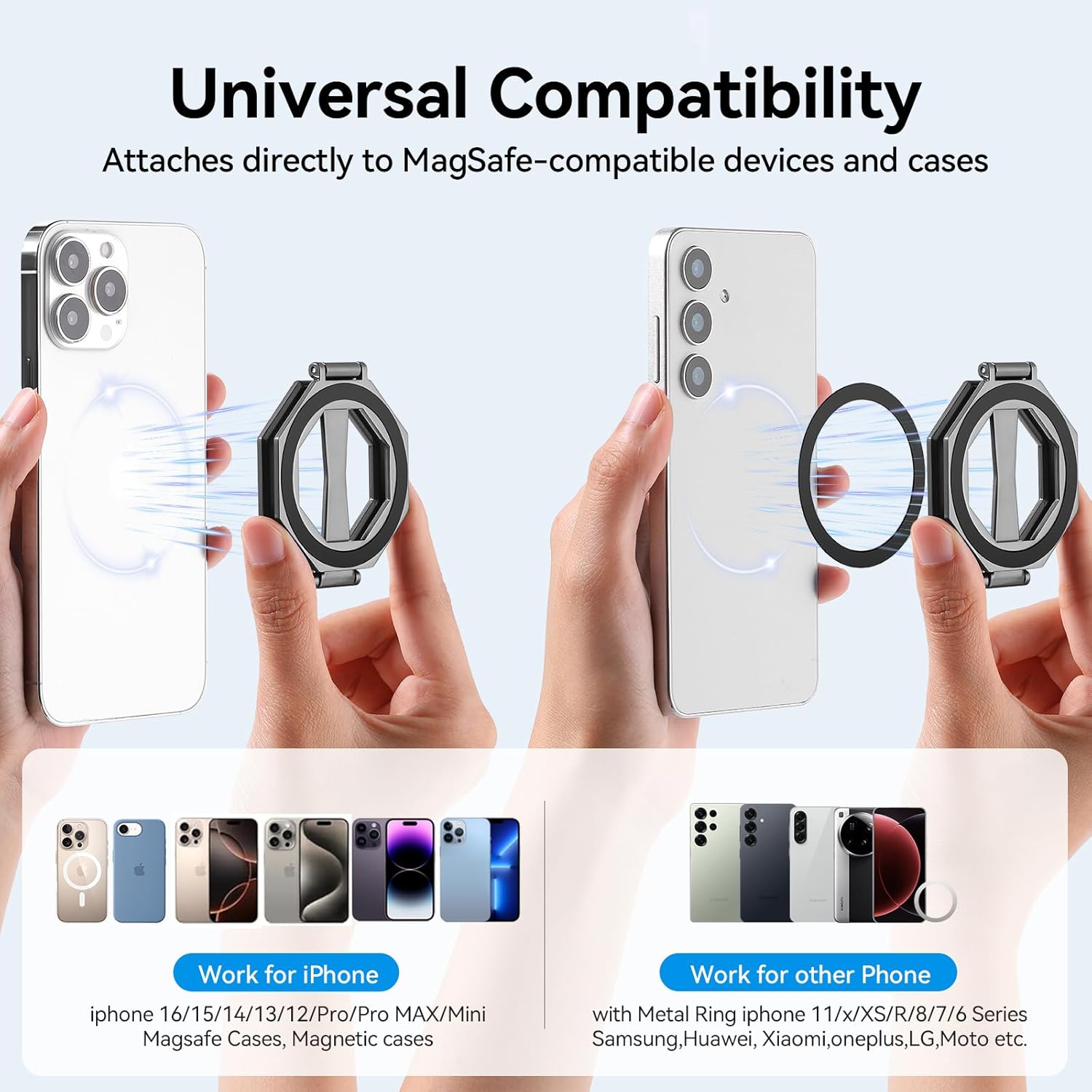 Octagonal Dual Magnetic Foldable 360° Rotating Phone Holder Car Desktop Fitness Universal Use Compatible with iPhone 12-17 Pro Max/Android No Worry Cellphone Drop Strong Magnetism(Black) - Image 5