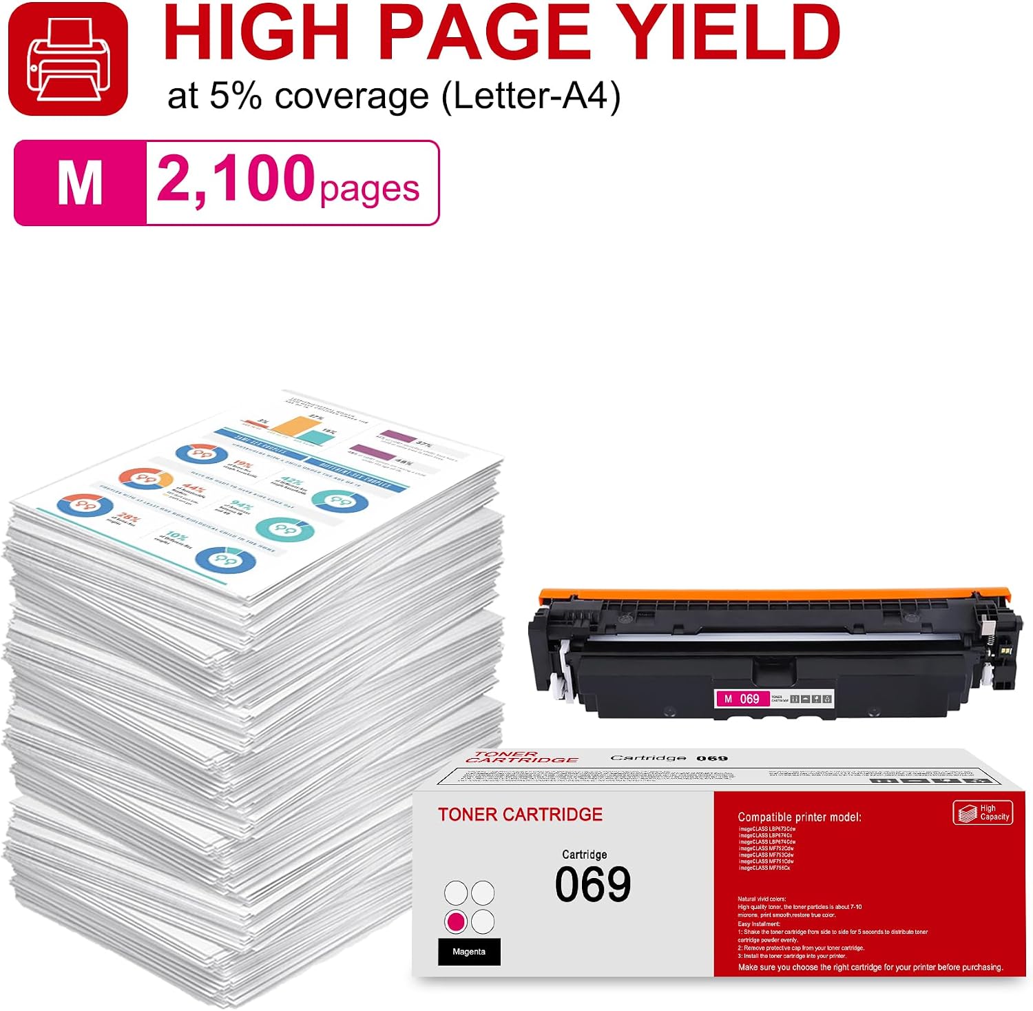 1 Pack 069 5092C001 Magenta Toner Cartridge 069 5092C001 Compatible 5092C001 Replacement for Canon imageCLASS LBP673Cdw LBP674Cx LBP674Cdw MF752Cdw MF753Cdw MF751Cdw MF756Cx Printer