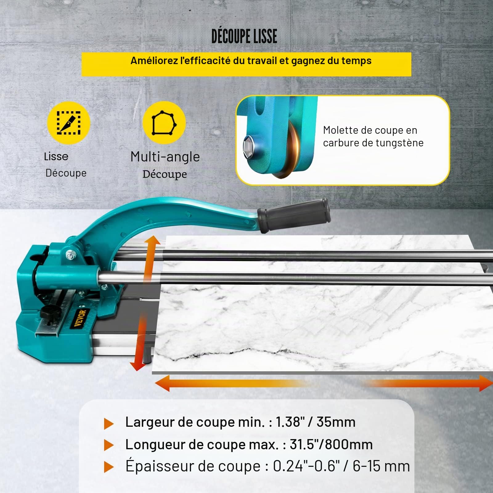 Mophorn Coupe-Carrelage 800mm, Coupe-carreaux Manuel avec Double Rails et Supports, Outil Manuel pour Couper les Carreaux avec Positionnement Laser Précise, Echelle Réglable, Coupe Biseautée