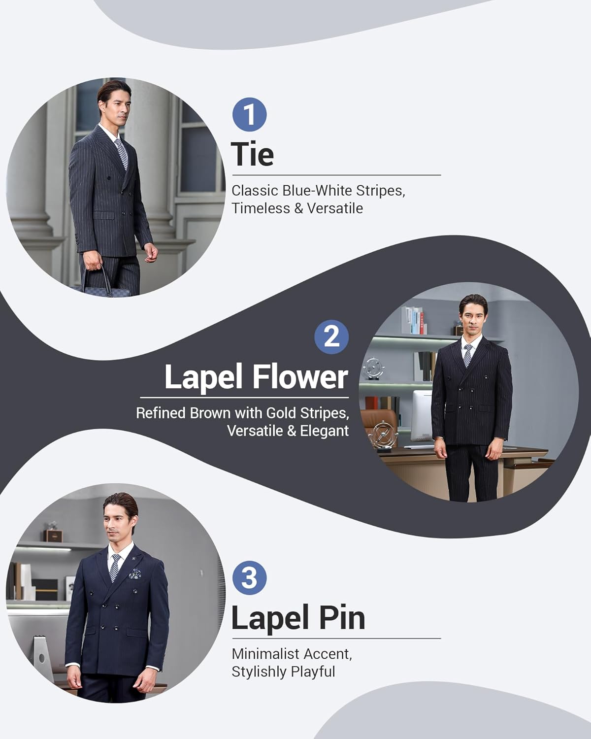 Men's Double Breasted Slim Fit Wedding Suit, 2-Piece Peak Lapel Stretch Washable Fo... - Image 2