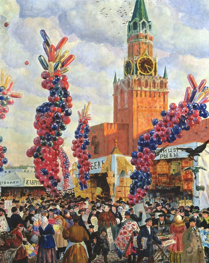 Cuadro en lienzo del Mercado de Pascua de Kustodiev en el Kremlin de Moscú de 60x90cm 5