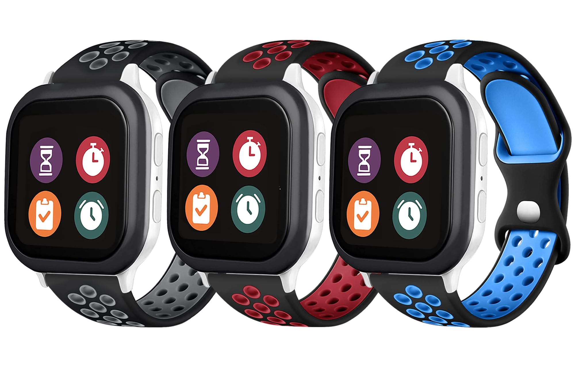 3 Pack Rainbow Bands Compatible for Gizmo Watch 3/2/1, Gabb Watch 3/2/1, Syncup Watch 2/1, 20mm Soft Breathable Waterproof Silicone Sport Band