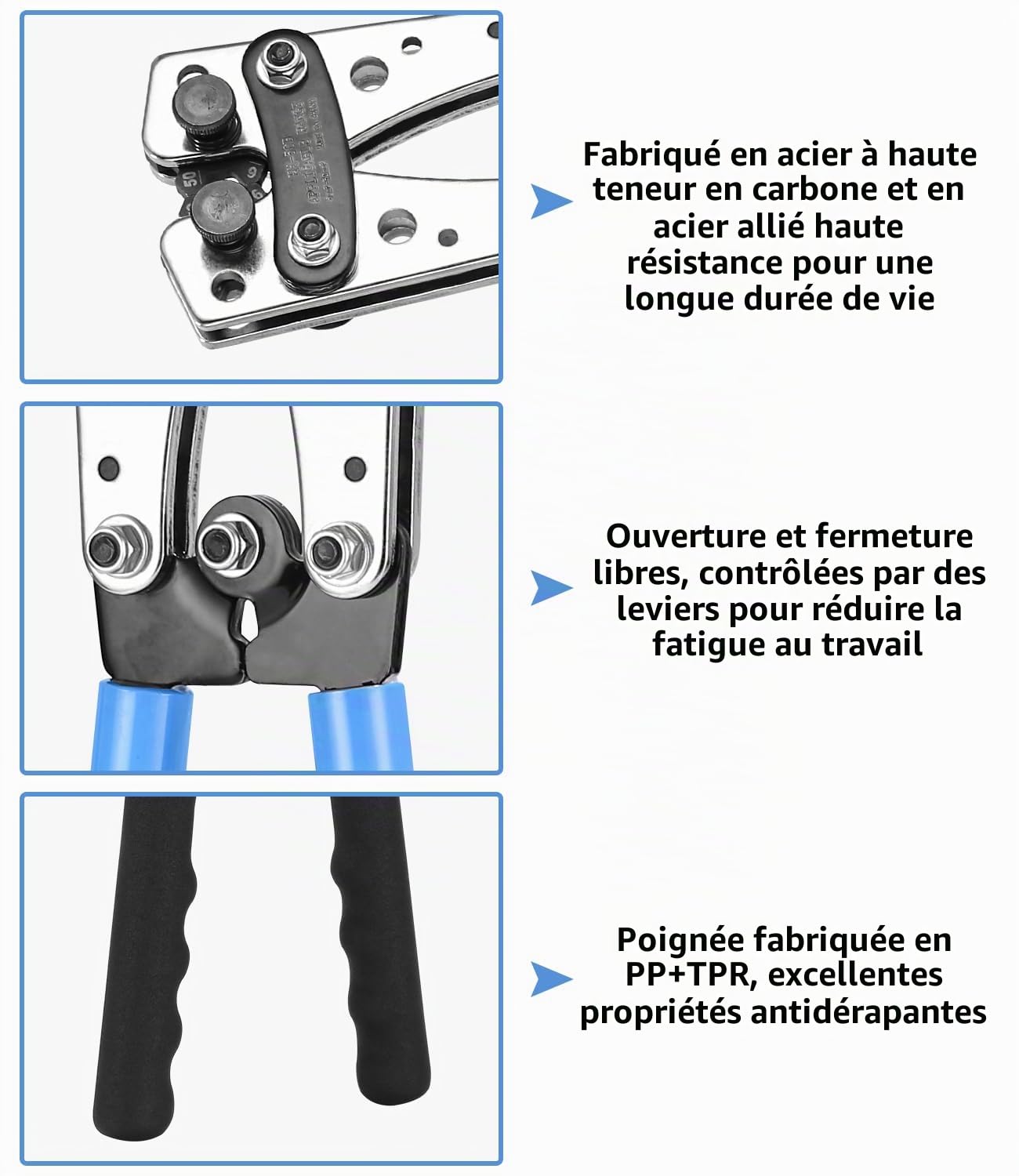 Pince à sertir Cosses de câble 16 mm² 6/10/16/25/35/50 mm² avec 120 bornes à anneau en cuivre