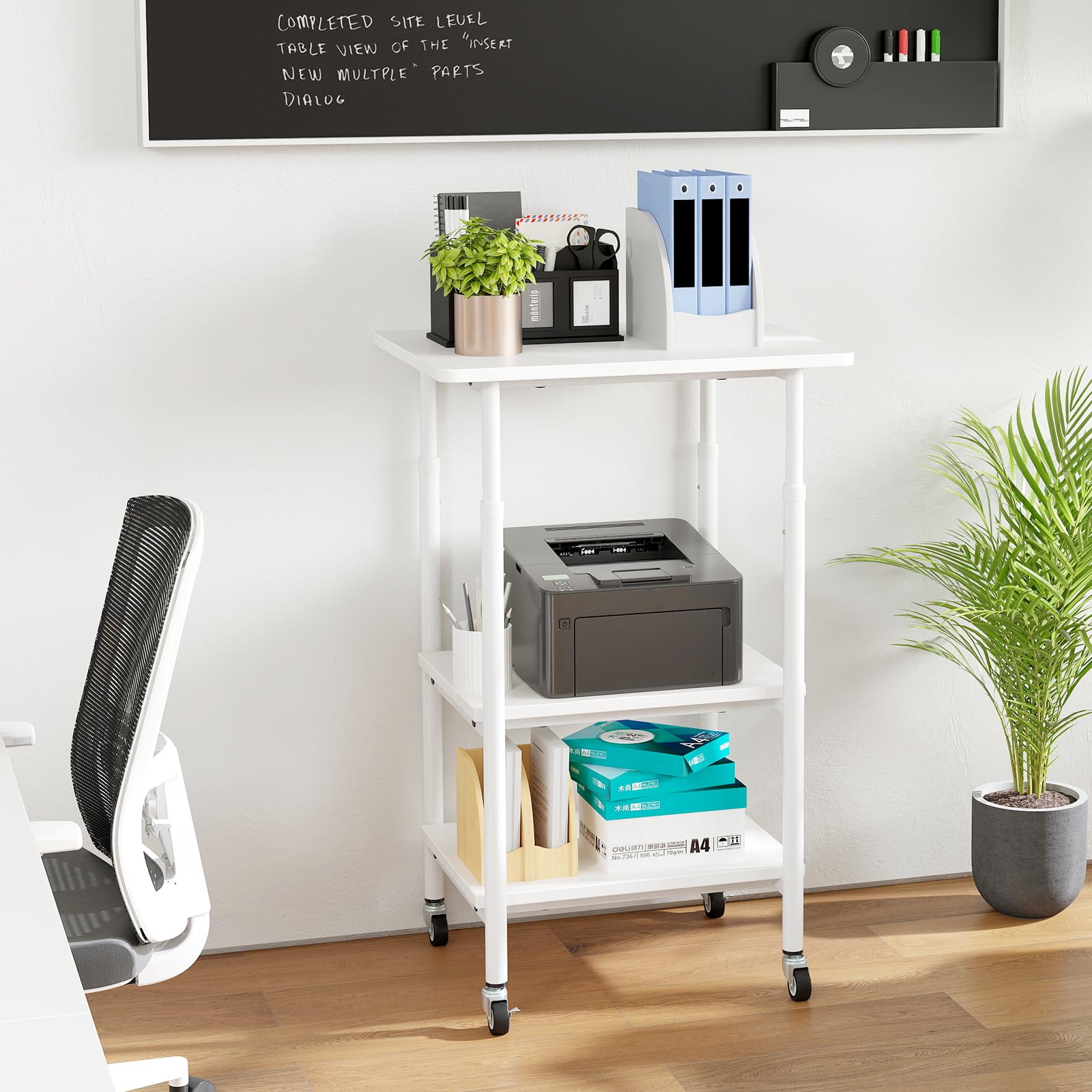 COSTWAY 3-stufiger Druckerständer höhenverstellbar, Druckerwagen mit Ablageflächen & Rollen, Aufbewahrungswagen mobil, Maschinenständer für 3D-Drucker, Faxgerät 49 x 40 x 77 cm (Weiß)