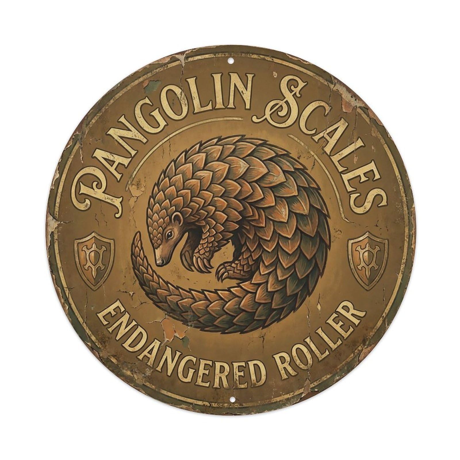 Cxhjca 8X8inch(20X20cm) Pangolin Scales Endangered Roller Metal Tin Sign
