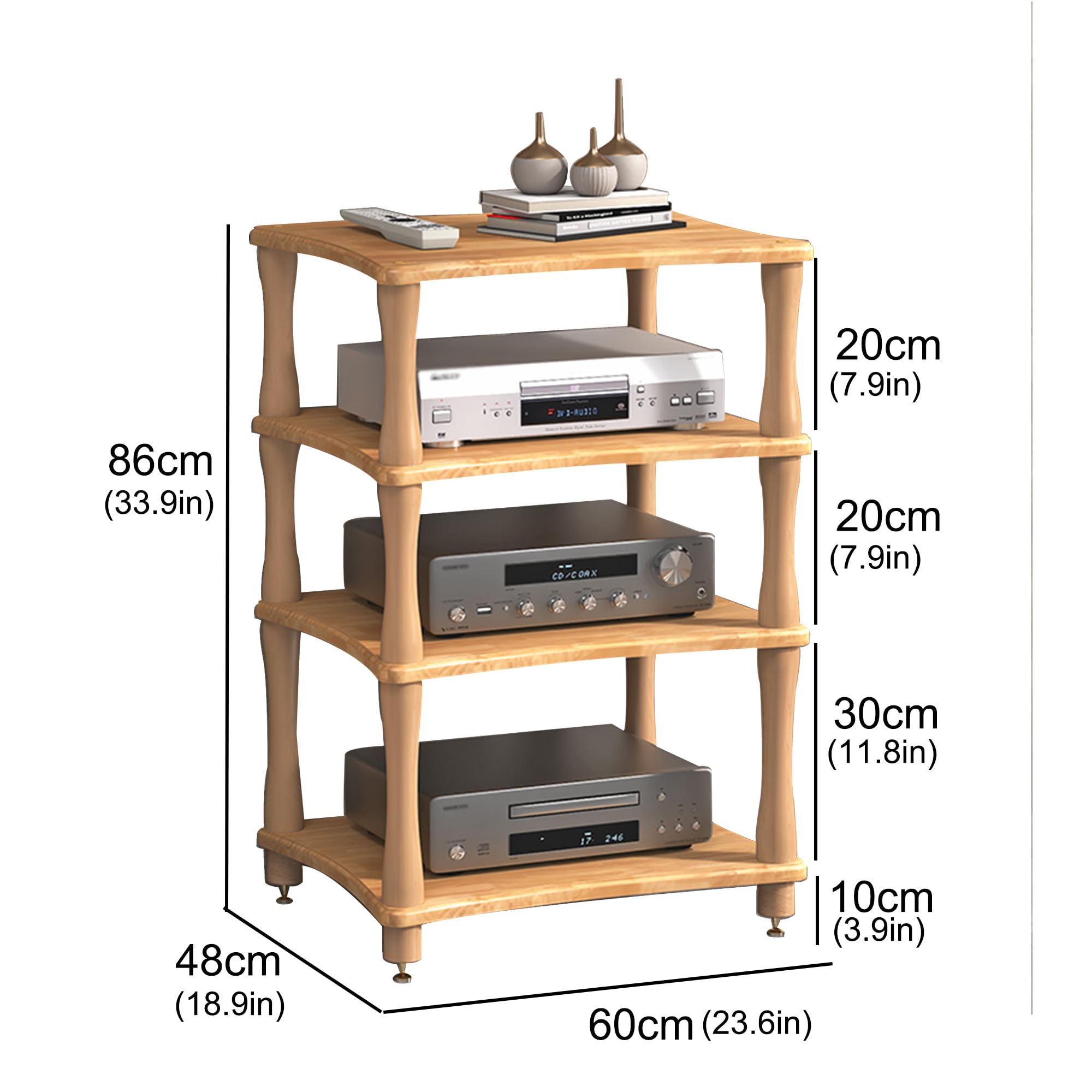 Mobile Giradischi in Legno Supporto Casse Audio HiFi Aperto Multifunzione Consolle per Jukebox Lettori Dvd Console di Gioco Accessori TV(Wood,60 * 48 * 86cm)