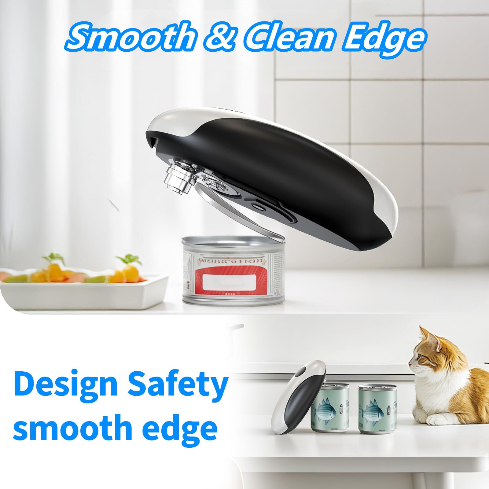 Apriscatole elettrico, ricaricabile tramite USB, gadget da cucina, funzionamento automatico one-touch, a batteria, con bordo liscio, per anziani