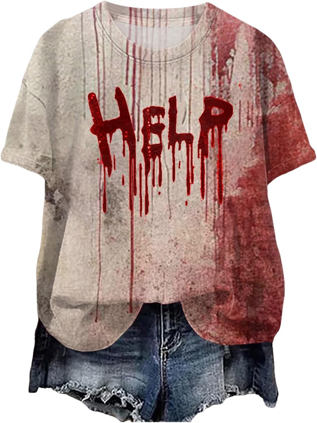 Halloween T-Shirt Damen Mit Blut-Print | Problem Gelöst Grusel-Shirt Für Partys
