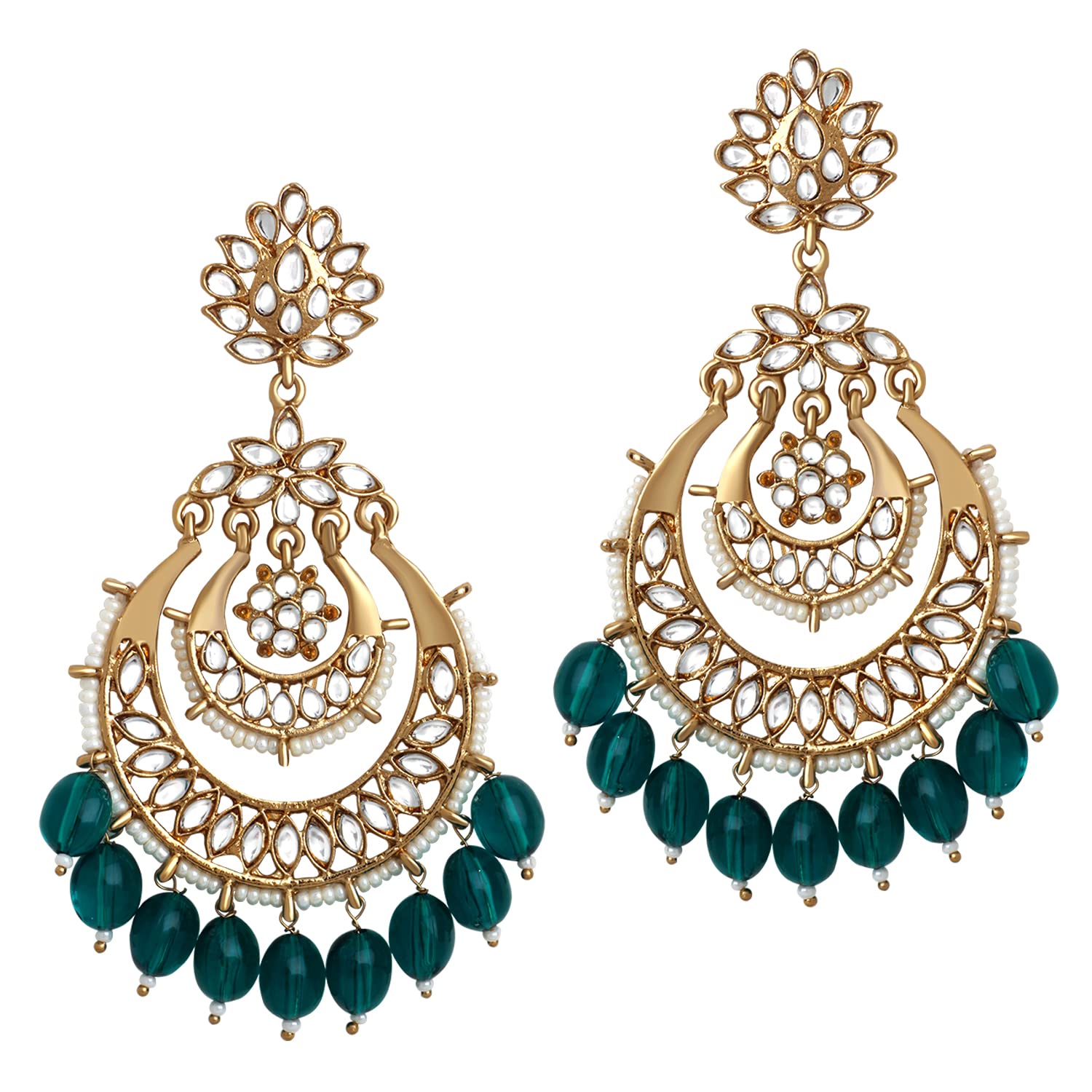 Mahi Traditional Floral Chandbali Dangler Earrings with Pearls, Beads