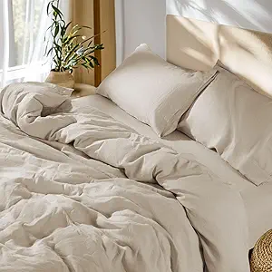 SONORO KATE 100% French Linen Duvet Cover Queen Size, Soft Breathable for Hot Sleepers, Moisture Wicking & Durable Cover Set - Zipper Closure & 4 Corner Ties Duvet Covers 3 Piece (Linen,Queen)