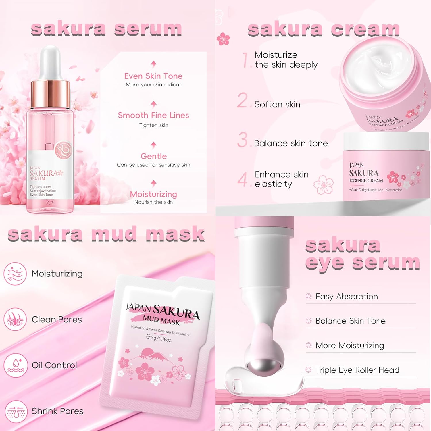 Sakura Skin Care Set Christmas Birthday Gifts for Teen Girls -Skincare for Girls 10-12 - Kids Skin Care Set for girls Ages 8-12 - Kids Skin Care for Teens 10-12 - Skin Care Kit for Women with Gua Sha - Image 3