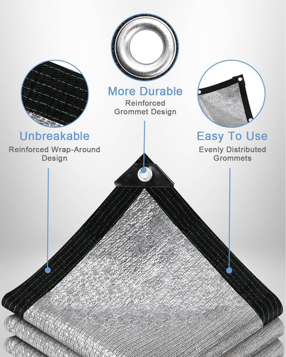 vensovo 95% Aluminum Shade Cloth - Reflective Aluminium Shade Netting Sun Shade Cover with Grommets for Cars, Dogs, Outdoor, RV, Patio (10x12FT)