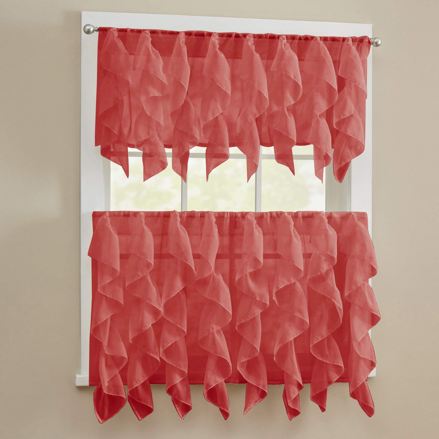 Sweet Home Collection Kitchen Curtains for Windows 40+ Styles &amp; Colors Swag, Valance, Tier Sets &amp; Panels Cafe Curtains for Farmhouse, Rustic, Modern Décor, Sheer Burgundy, 24" Tier Valance Set